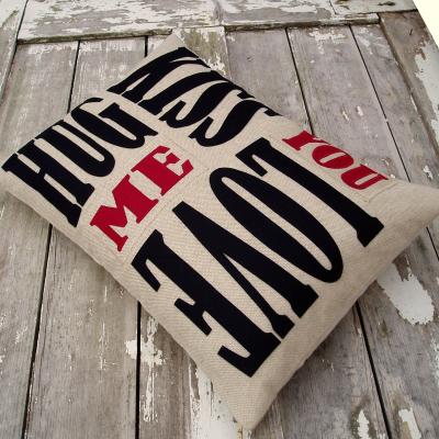 Hug Kiss Love Cushion In Black & Deep Red